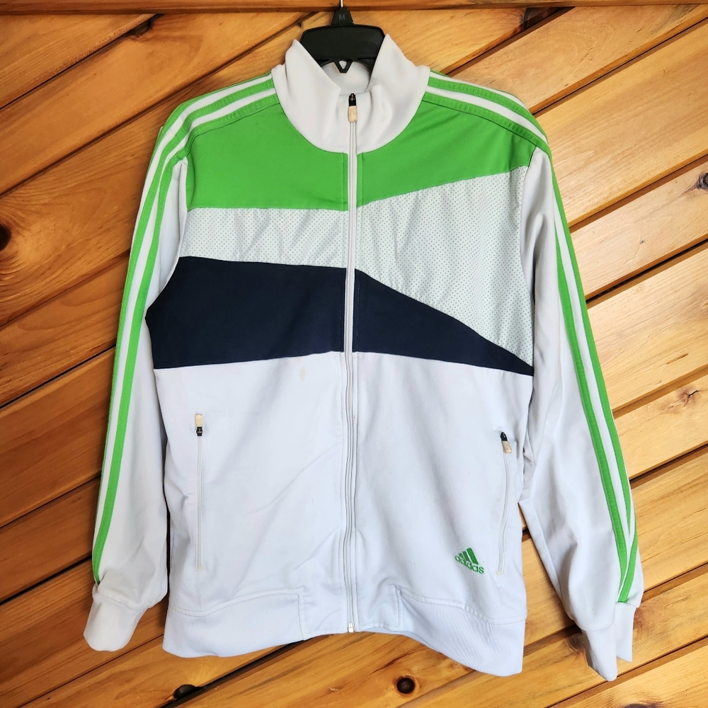 Adidas Y2K Mens M Zip Track Jacket White Green Blue 2 Pocket